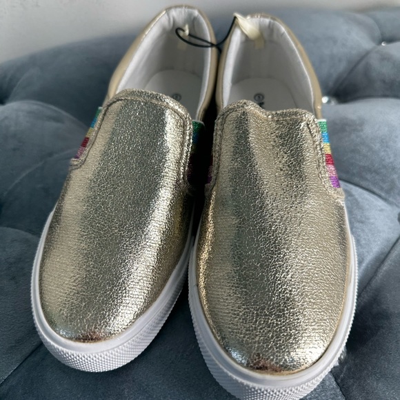 Chaussures pour filles enfants colleurs or avec arc en iel sur les côtés - Picture 6 of 7